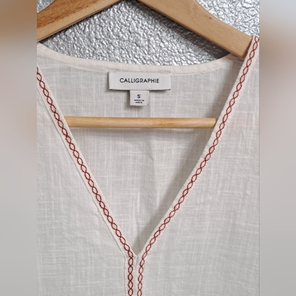 NWT Boho Calligraphie Cream Blouse With Front Tie Size S - Picture 11 of 13